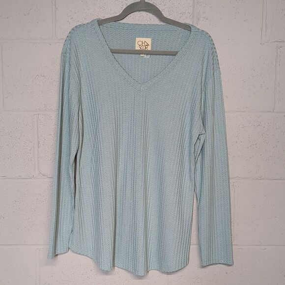 Women's Chaser Waffle Knit Long Sleeve Baby Blue Shirt Size XL - Picture 3 of 5